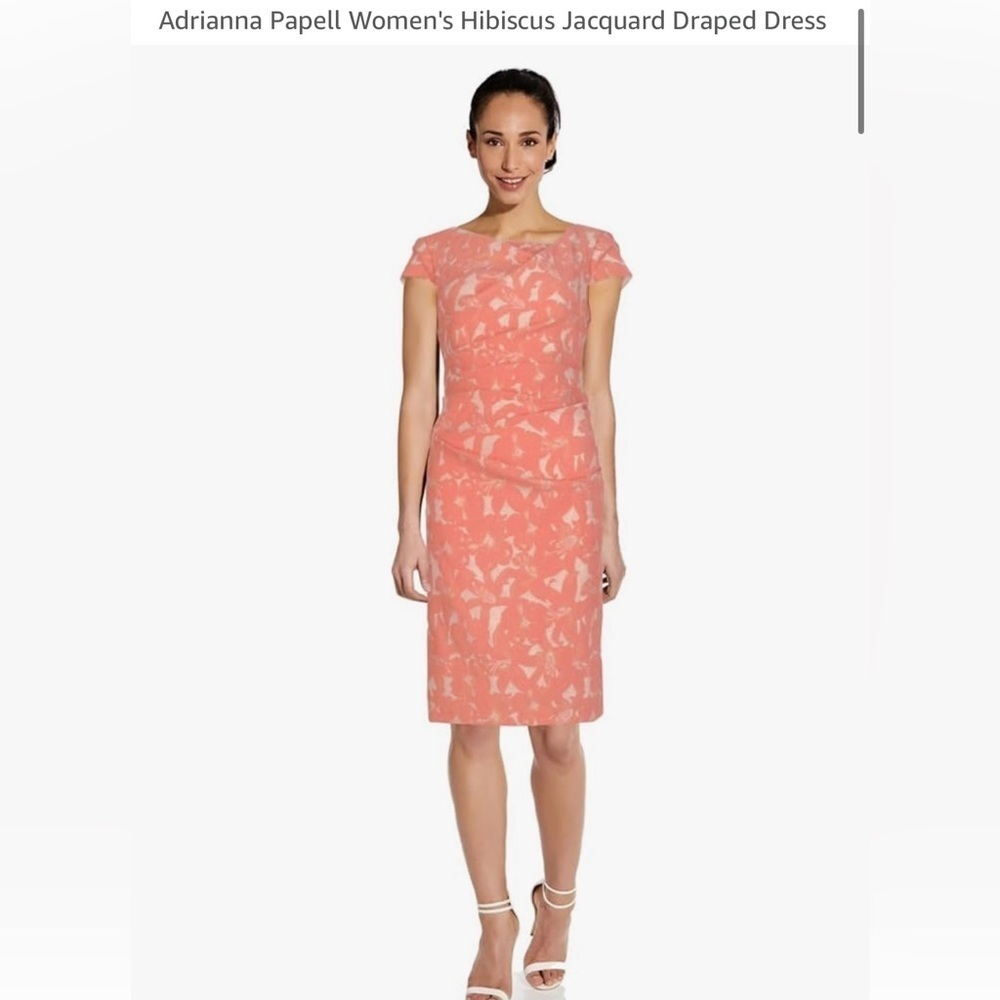 Lovely Adrianna Papell Women's Hibiscus Jacquard Draped Dress in Light Coral
NWT